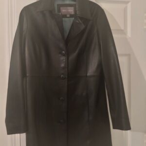 Moda International Woman’s Black Leather Jacket Coat Sz large